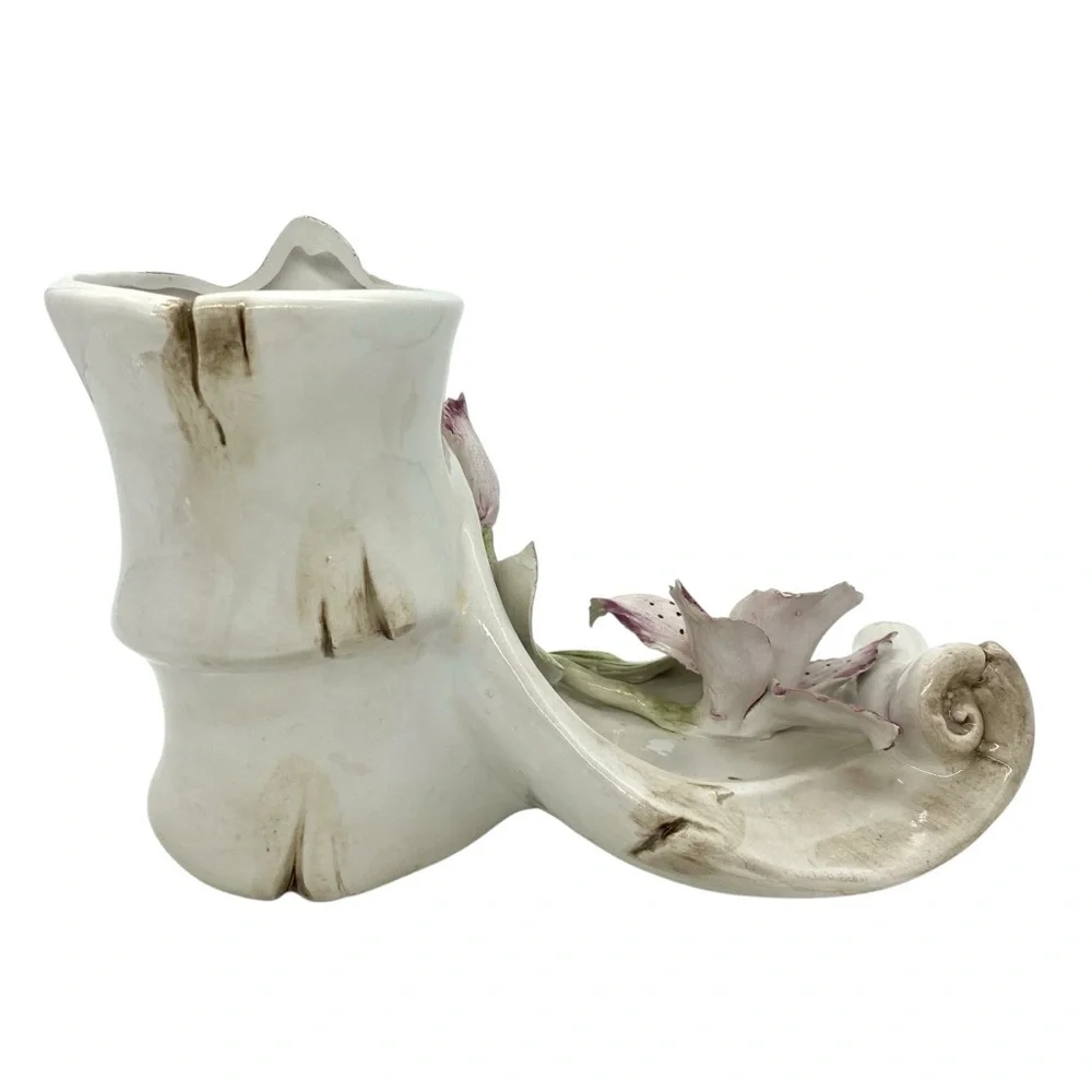 Antique Porcelain Capodimonte Floral Orchid Italian Scroll Vase
